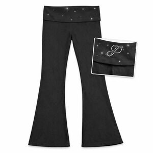 Victoria's Secret PINK Foldover Flare Leggings Yoga Bling Size L Black Y2K NWT